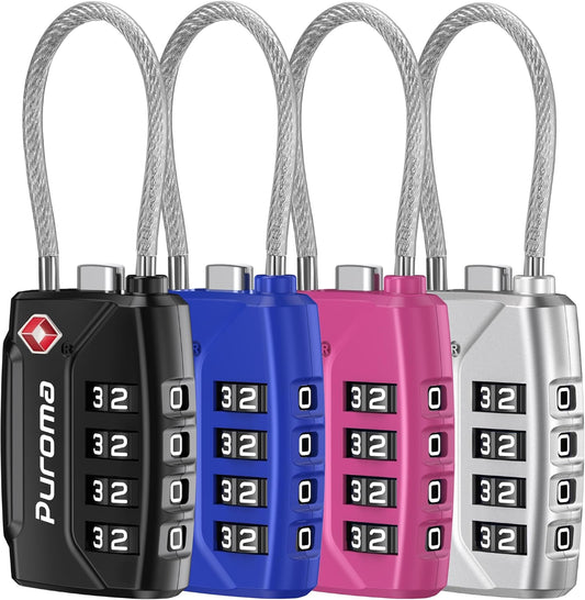Puroma TSA Approved Luggage Lock, Multicolor 4 Digit Combination Travel Locks Resettable Code Lock 4 Colors with Zinc Alloy Body for Suitcase, Toolbox, Backpack, Bag, Gym Locker (4 Pack)