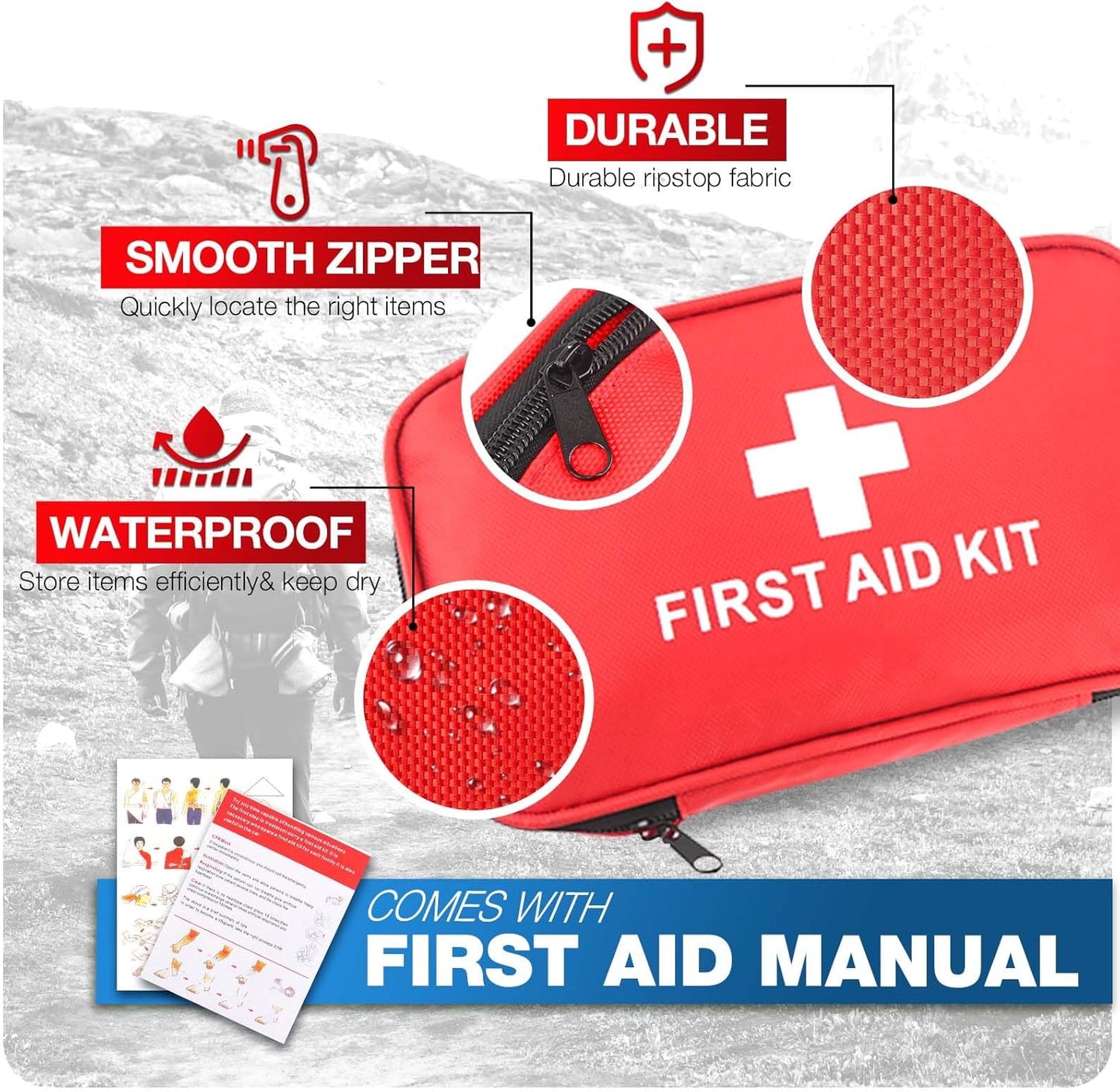 First Aid Kit 194 Piece Emergency Kits for Hiking Camping Trauma Kit for Boat Vehicle Compact Aid Kit for for Home Car Travel Outdoor Survival