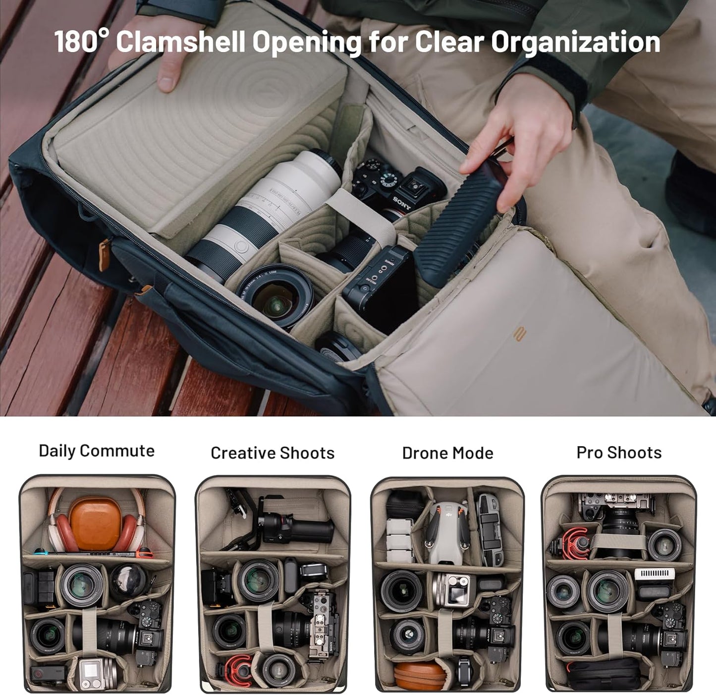 PGYTECH OneGo 2 Camera Backpack 20L with Laptop/iPad Compartment Waterproof Camera Backpack for Urban & Travel Photography – Compatible with Sony/Canon/Nikon/DSLR/SLR Mirrorless Cameras, Sand Khaki