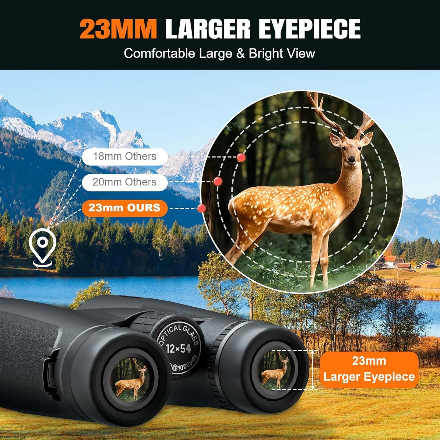 12x54 HD Binoculars for Adults High Powered - Large View BAK4 Prism Binoculars with Clear Low Light Vision - Lightweight Waterproof Binocular for Bird Watching Cruise Travel Hiking Concert Stargazing