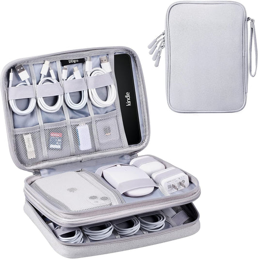 DDgro Cable Organizer Bag, Large Charger Cord Travel Case for Electronics & Tech Accessories (Large, Light Grey)