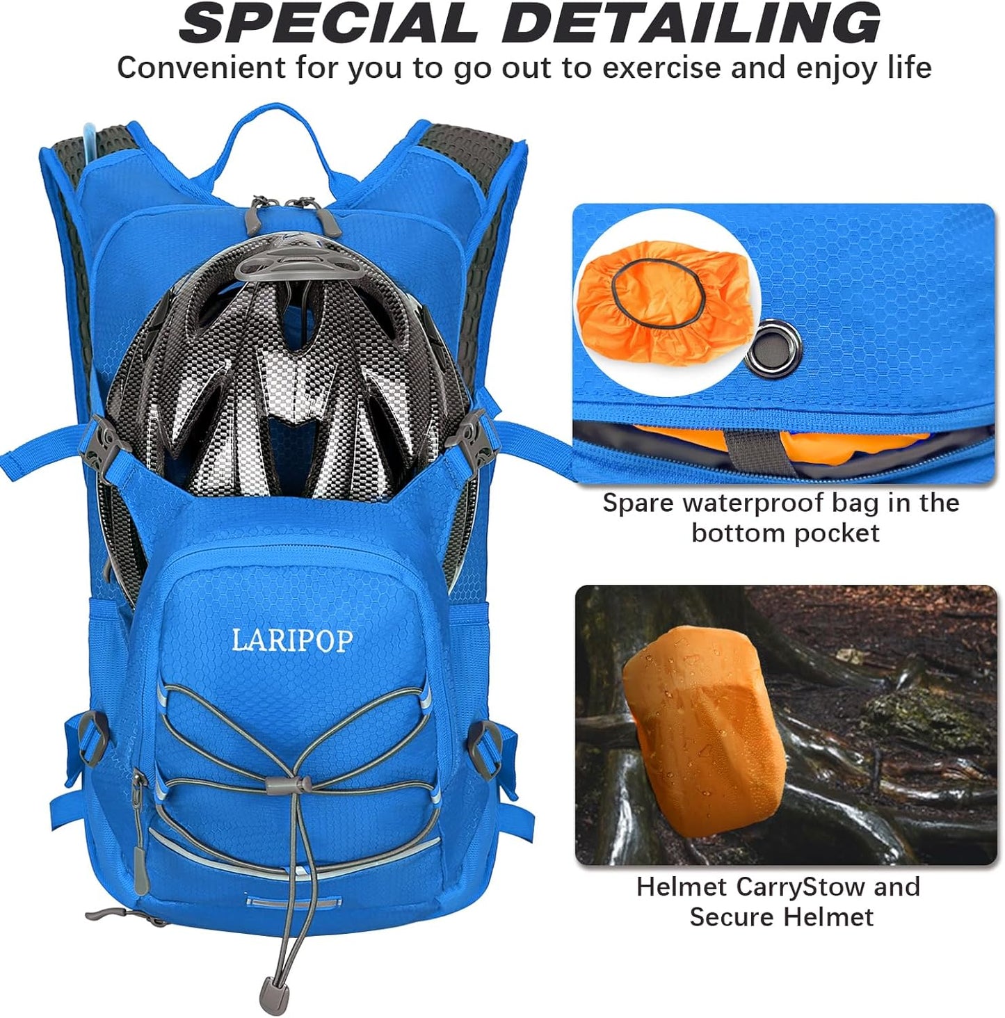 LARIPOP Hydration Backpack, 18L Hiking Backpack with 2L Water Bladder, Lightweight Water Pack for Cycling, Hiking, Biking