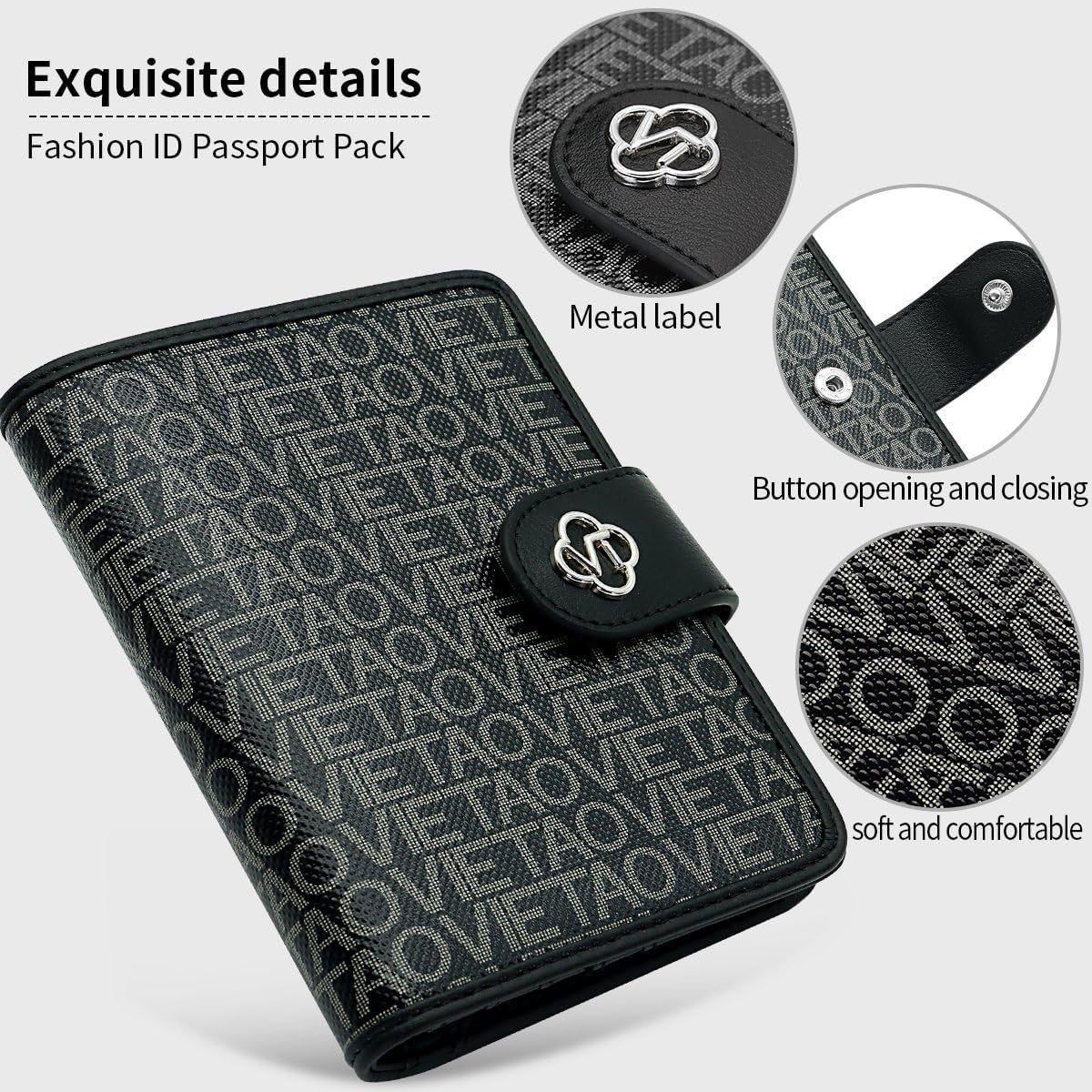 Passport Holder Wallet Bag with AirTag Holder, Card Slots Passport Solt Ticket Cash Solt, Photo Solt Sim Card Pen Slot.Black