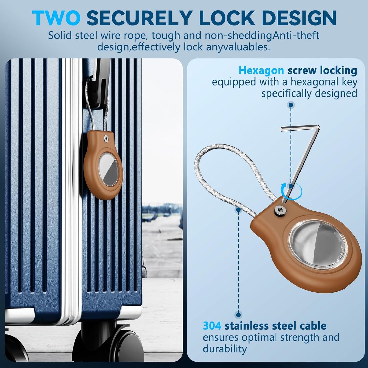 Waterproof Airtag Holder,Airtag Case with Secure Lock,Airtags Keychain for Apple Airtag,Anti-Lost Protective Cover Air tag Accessories for GPS Item Finder Tracker Luggage,Bag,Key,Pet,Cat Dog-Brown