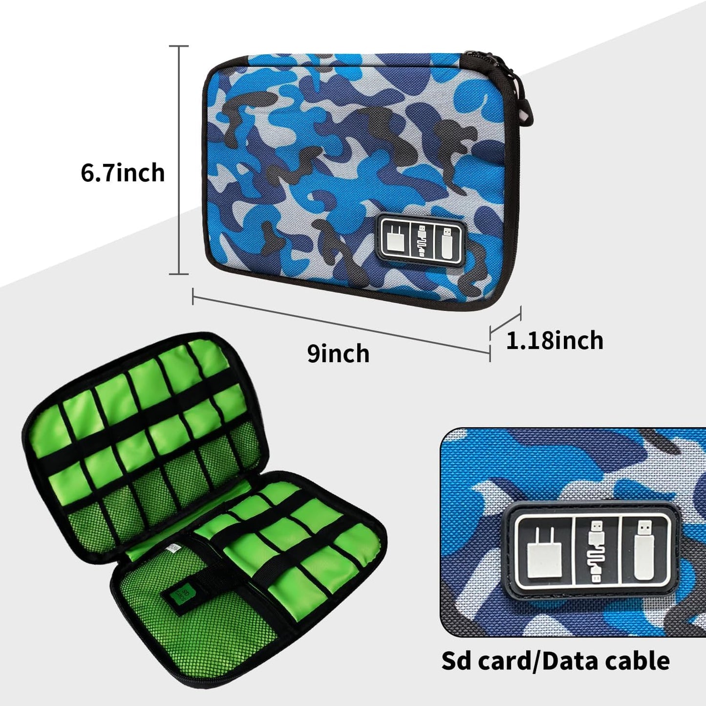 Electronics Travel Organizer,Portable Waterproof Electronic Travel Storage Bag for Small Charging Cord Storage,Charger,SD Card etc,for Travel,Business-Blue Camouflage