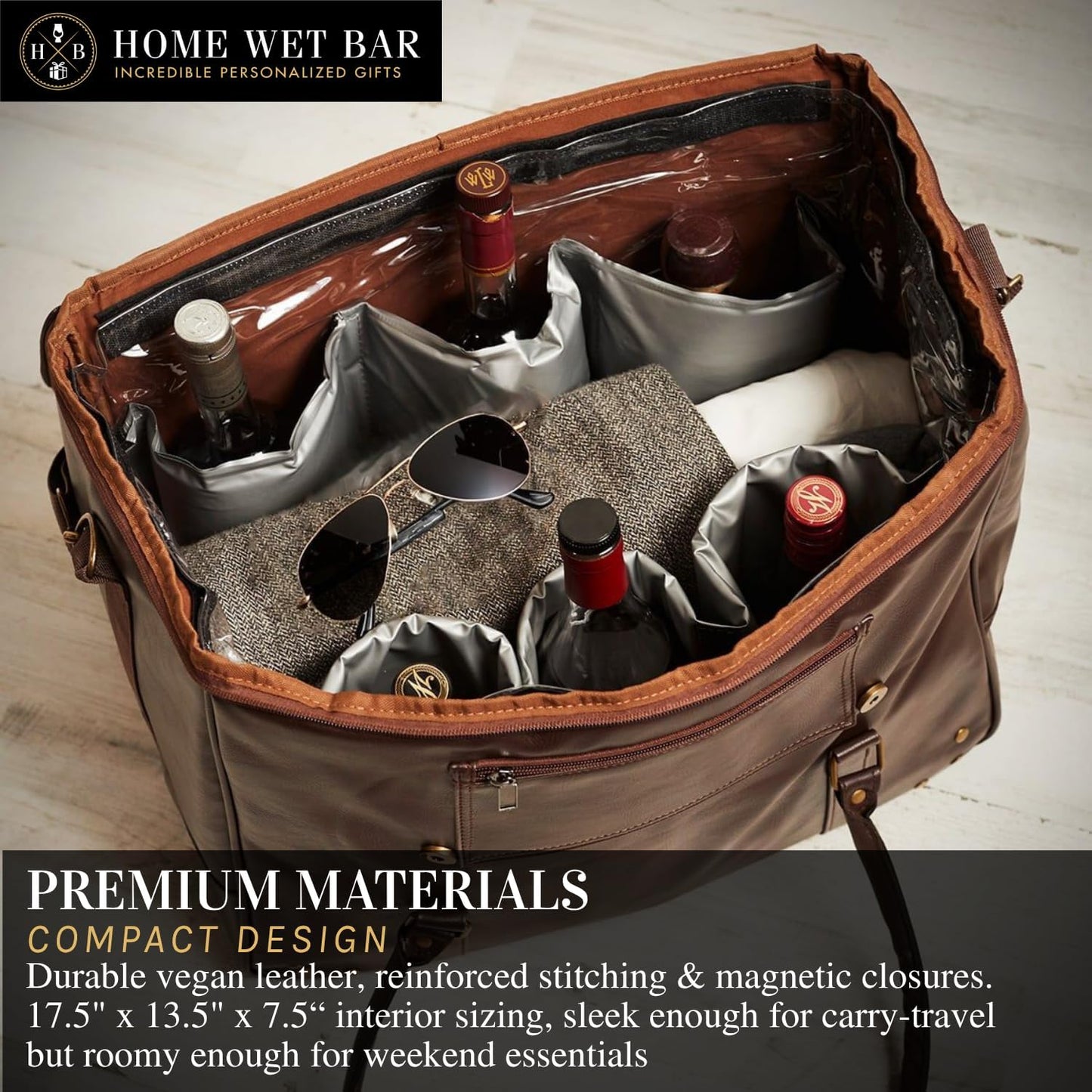Graham Whiskey Bottle Carrier and Weekender Travel Bag | Customizable Waterproof and Insulated Interior | Vegan Leather | Perfect for Tastings, Parties & Getaway