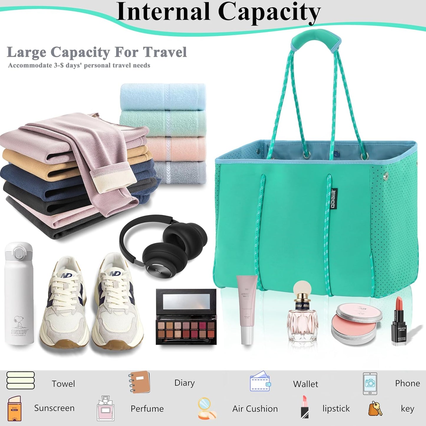 QOGiR Neoprene Multipurpose Beach Bag Tote with Inner Zipper Pocket … … … …