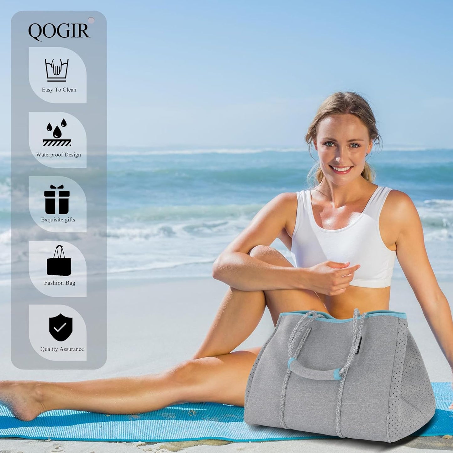 QOGiR Neoprene Multipurpose Beach Bag Tote with Inner Zipper Pocket … … … …