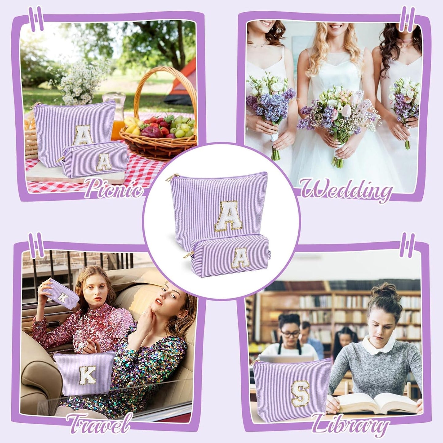 YOOLIFE Purple Makeup Bag for Girls- Personalized Cute Makeup Pouch for Girlfriend Bridesmaid Wife | Cosmetic Travel Toiletry Bag for Friend | Birthday Gift Idea for Her Mom Preppy Makeup Bag Gift K