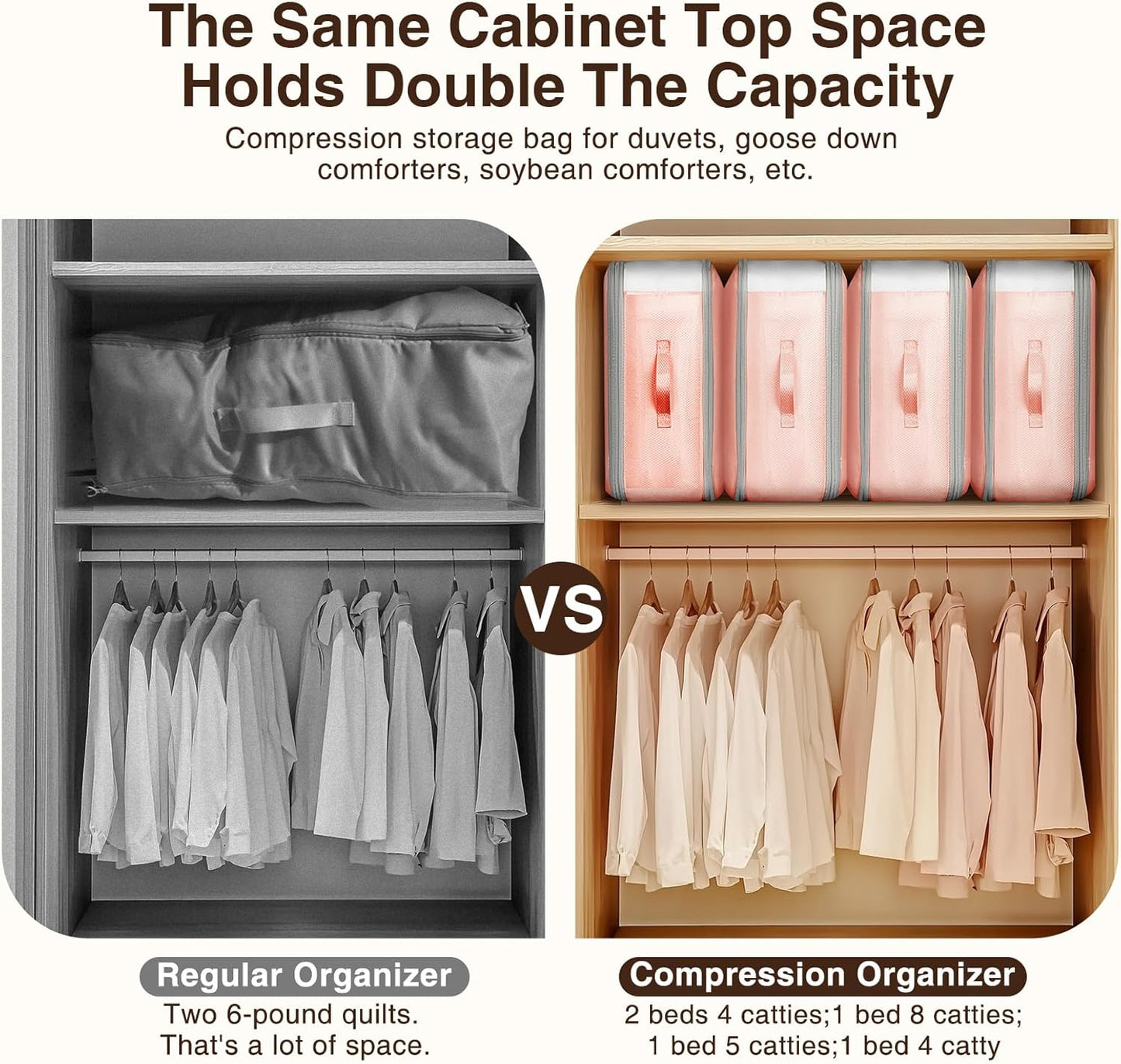 2 Pack Compression Storage Bags - 110L Large Capacity Comforter Storage Bag, 3-Layer Washable Ultra Space Saving Self Compression Organizer Space Bags for Blankets, Sweaters, Sheets, Pink