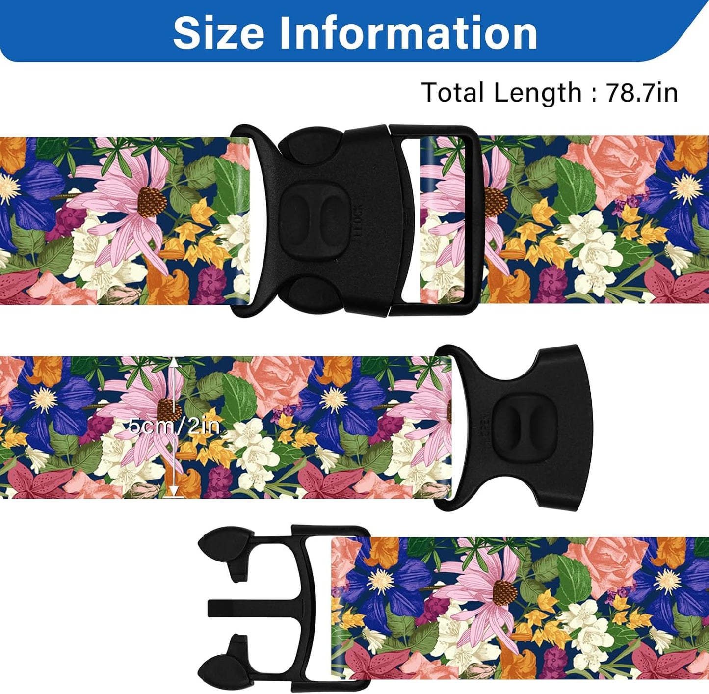 2 Pack Luggage Straps for Suitcases, Adjustable Travel Belt with Double Lock and Quick Release Buckle, Heavy Duty Nylon Bag Packing Strap, Bright Identifiers Business Travel Accessories-Flower Garden