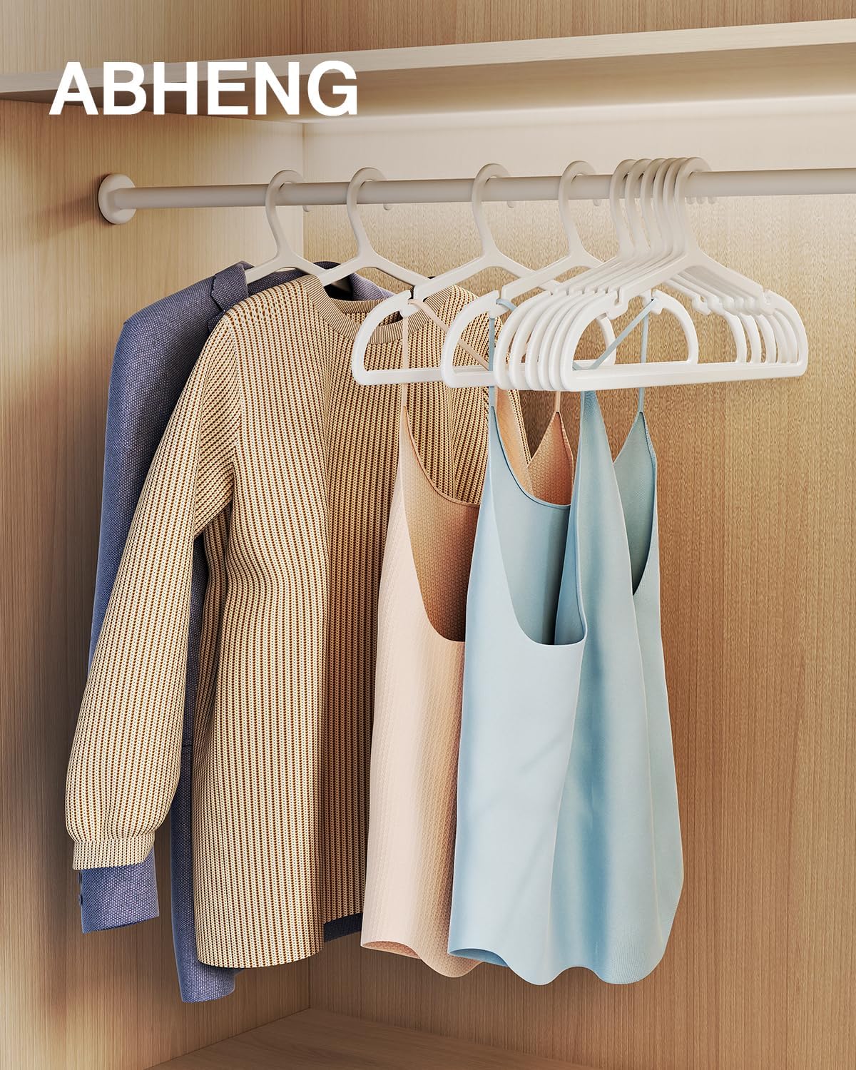 50 Pack Clothes Hangers, Non Slip Plastic Coat Hangers, Space Saving Hangers, Heavy Duty, Hanging Dry Wet Clothes, 16.4" x 8.3", White, UAPY0550W