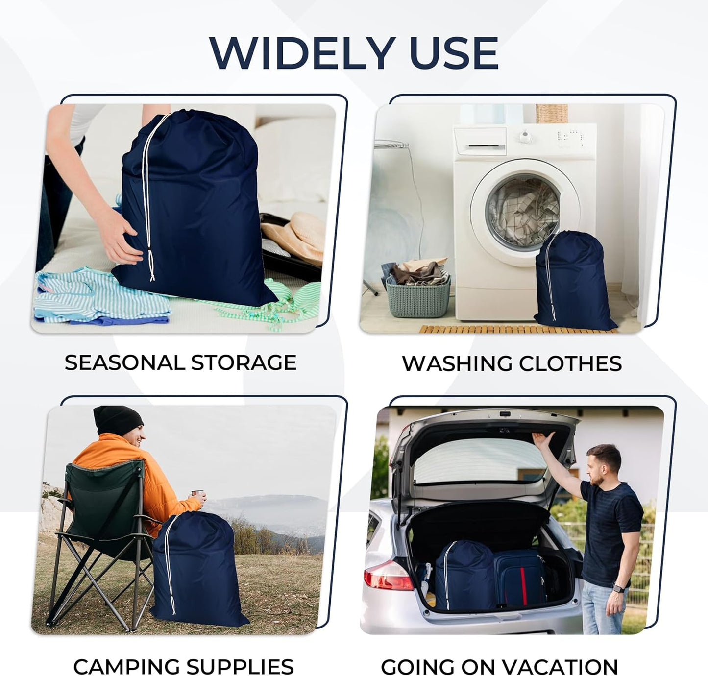 Laundry Bag with Locking Closure Drawstring – Extra Large Heavy Duty 100% Nylon, Large & Foldable Clothes Sack – Lightweight Dirty Laundry Organizer for Travel, Dorm, Gym – L 40" x H 50" (NAVY BLUE)