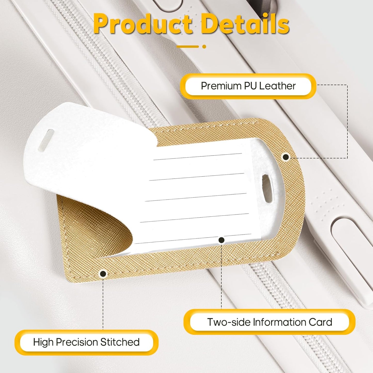 3 Pack Luggage Tags for Suitcases, TSA Approved Bag Tags, Baggage Tags with Privacy Protection, Travel Essentials Luggage Accessories, Golden