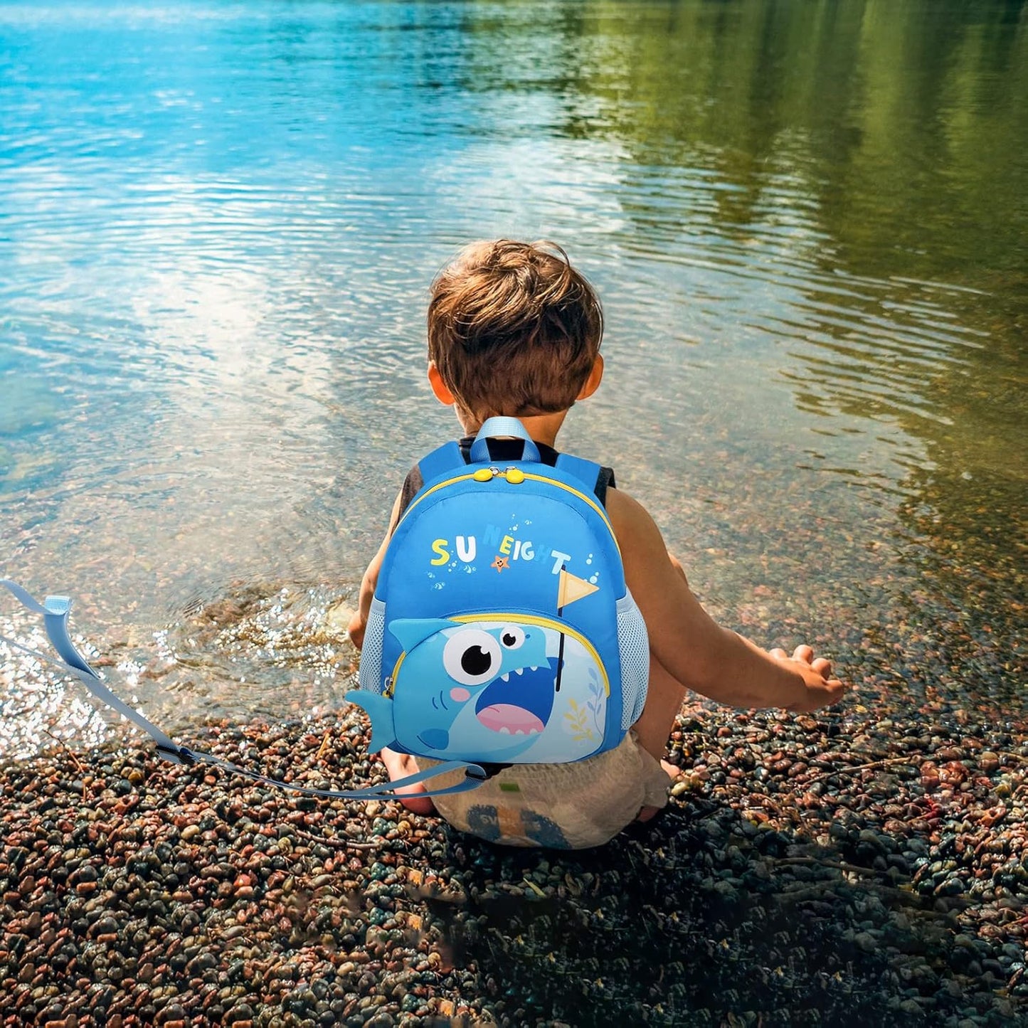 SUN EIGHT Toddler Backpack for Boys 2-4 Small Cute Dinosaur Backpack with Kids Leash,3D Cartoon Preschool Kindergarten Bookbag for Pre-k (Shark)