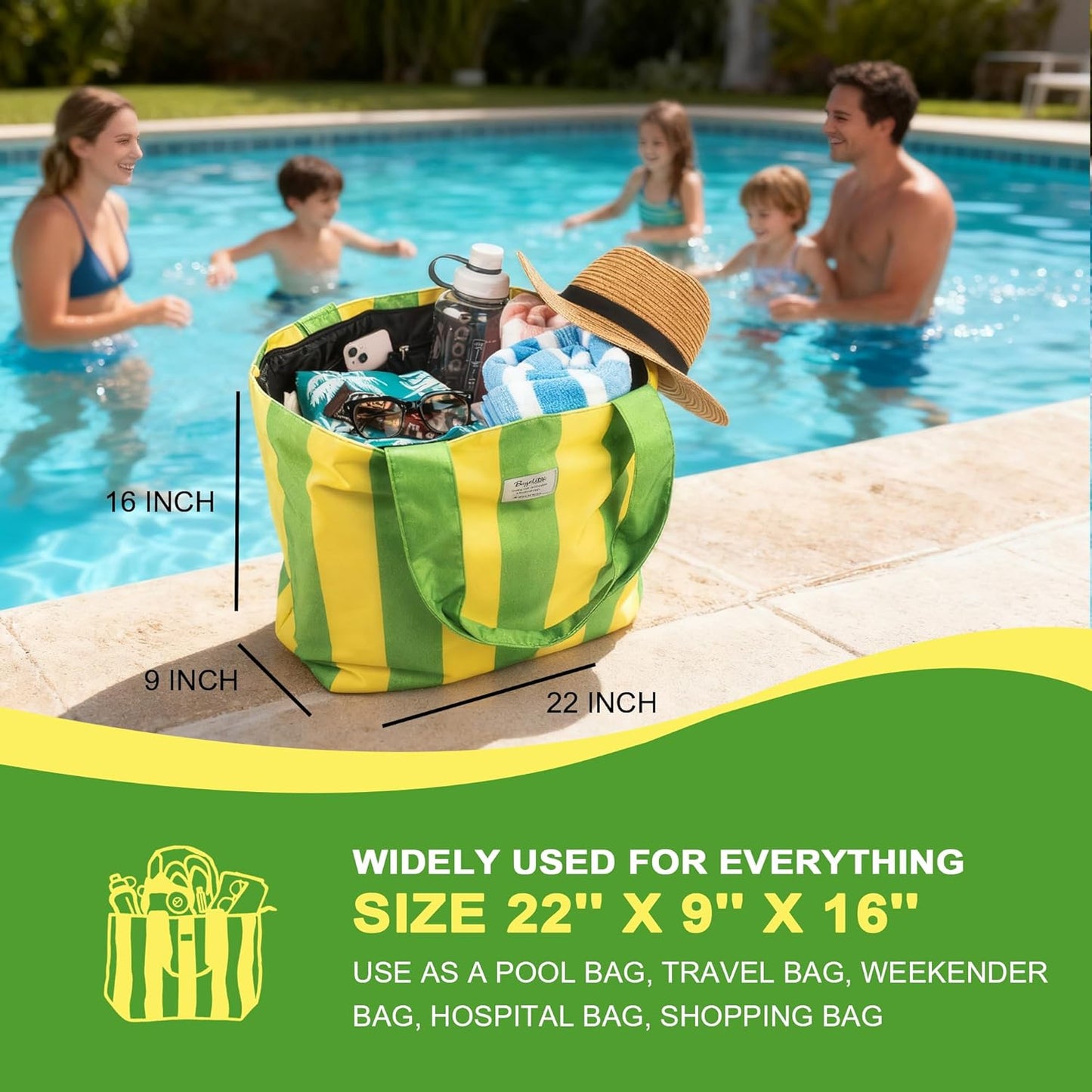 Beach Bags Waterproof Sandproof, XL Large Pool Tote Bag for Women