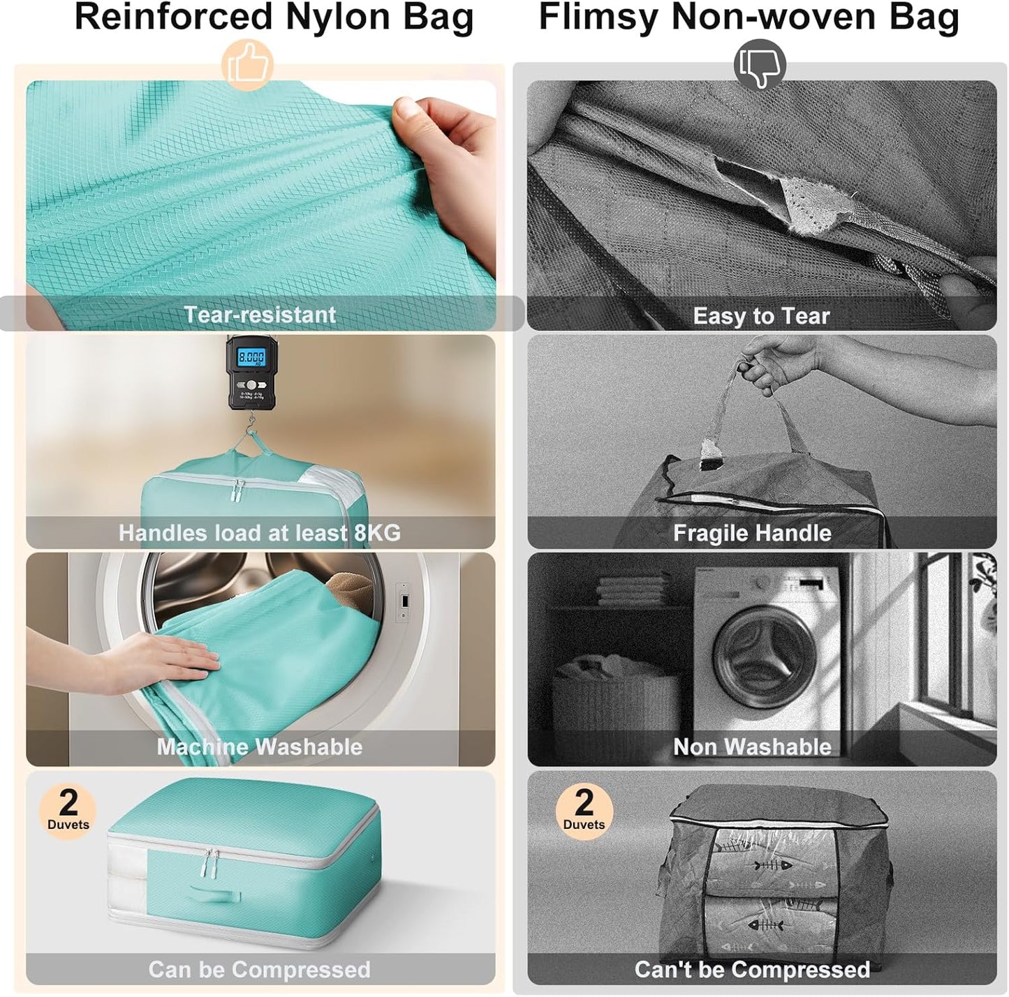 Comforter Storage Bag - Large Capacity Blanket Storage Bags 3-Layer Ultra Space Saving Self Compression Organizer, Washable Compression Bags for Storage Comforter Blanket, 2-Pack, Blue