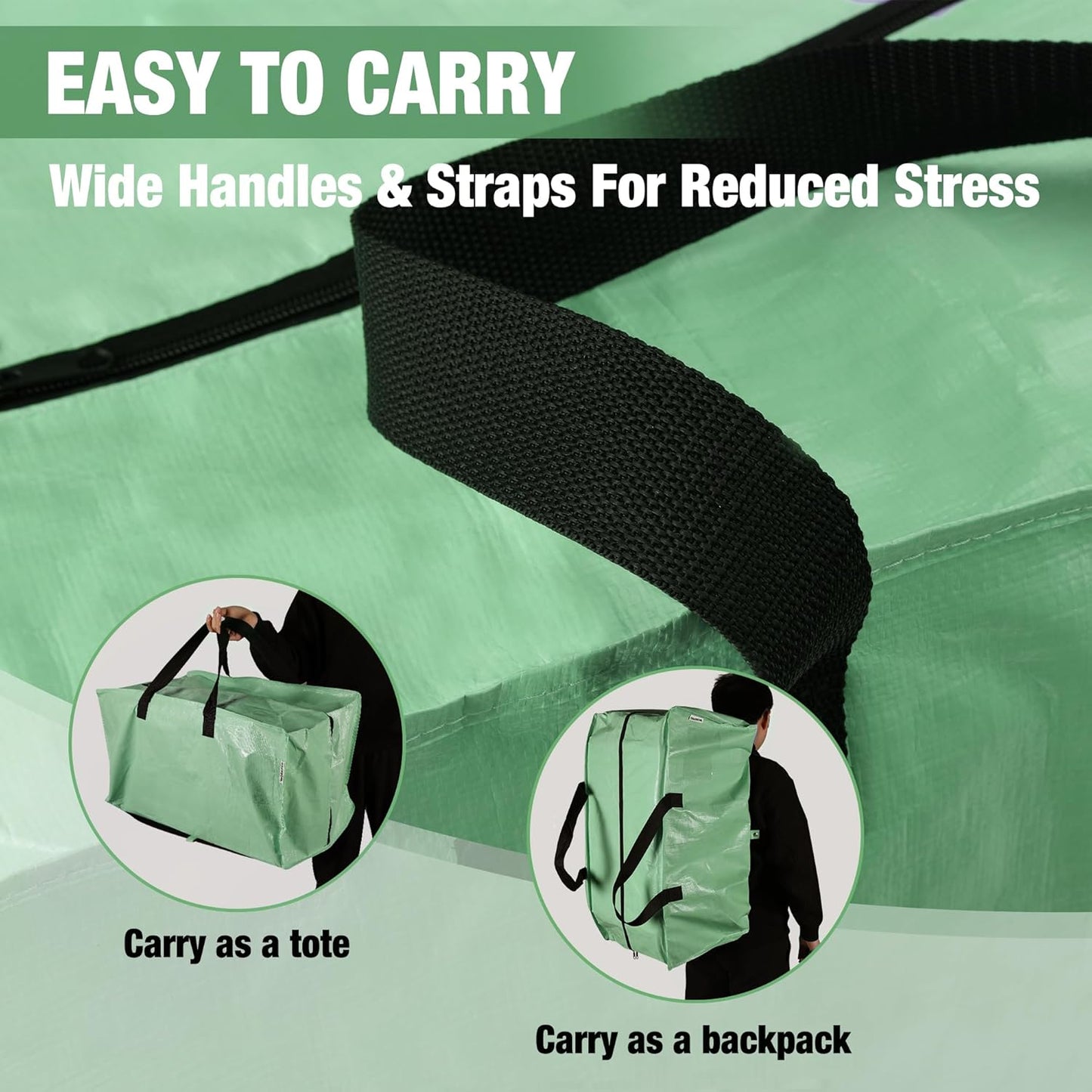 WORKPRO 6 Pack Extra Large Moving Bags with Zippers & Carrying Handles Backpack Straps, Heavy-Duty Storage Tote for Space Saving & Storage, Alternative to Moving Box (Green)