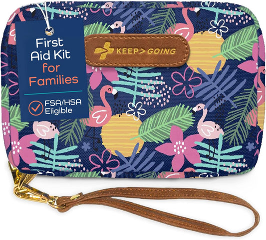 KeepGoing Travel First Aid Kit for Kids – 130 Pc. for Car, Home, Purse, Diaper Bag & Backpack with Latex-Free Bandages - Mini First Aid Kit Travel Size TSA-Approved