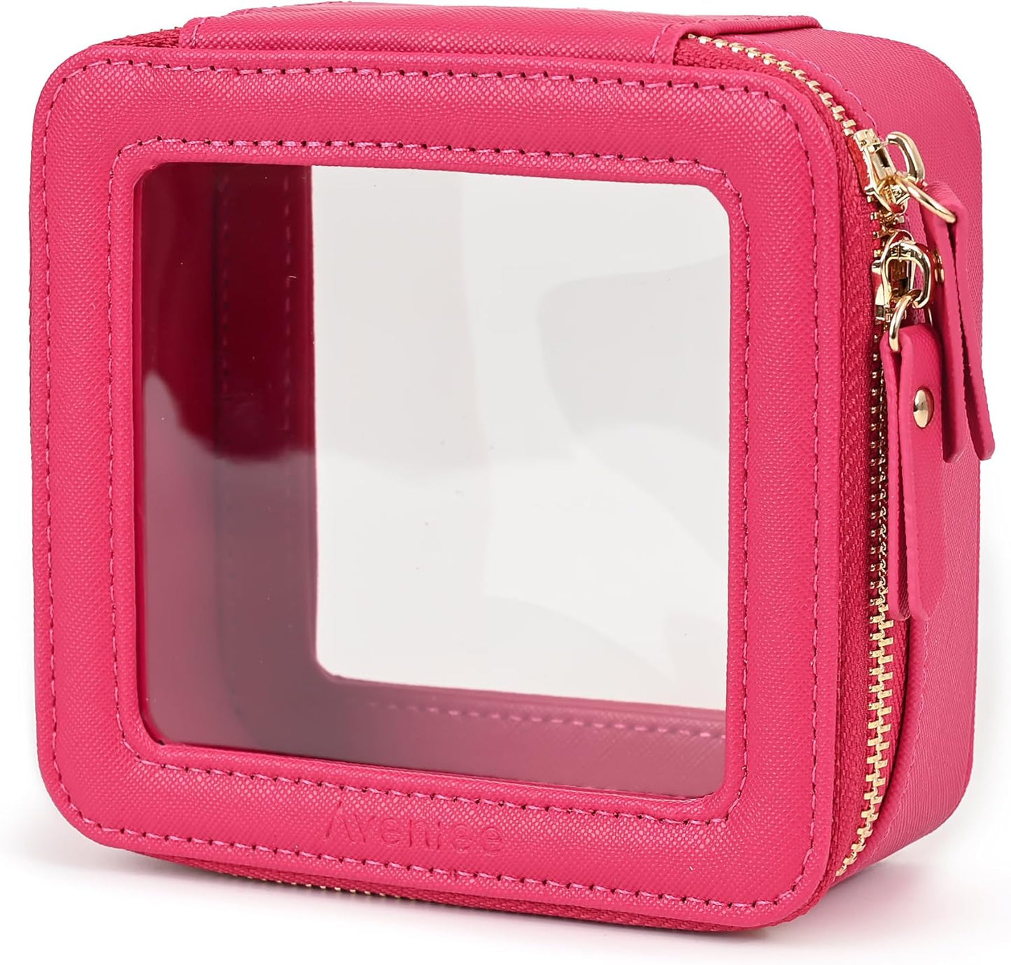 Aveniee Mini Clear Makeup Bag, Small Cosmetic Bags Travel Toiletry Pouch Organizer, TSA Approved Make up Case with Zipper, Car Bag for Essentials,Hotpink