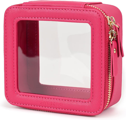 Aveniee Mini Clear Makeup Bag, Small Cosmetic Bags Travel Toiletry Pouch Organizer, TSA Approved Make up Case with Zipper, Car Bag for Essentials,Hotpink
