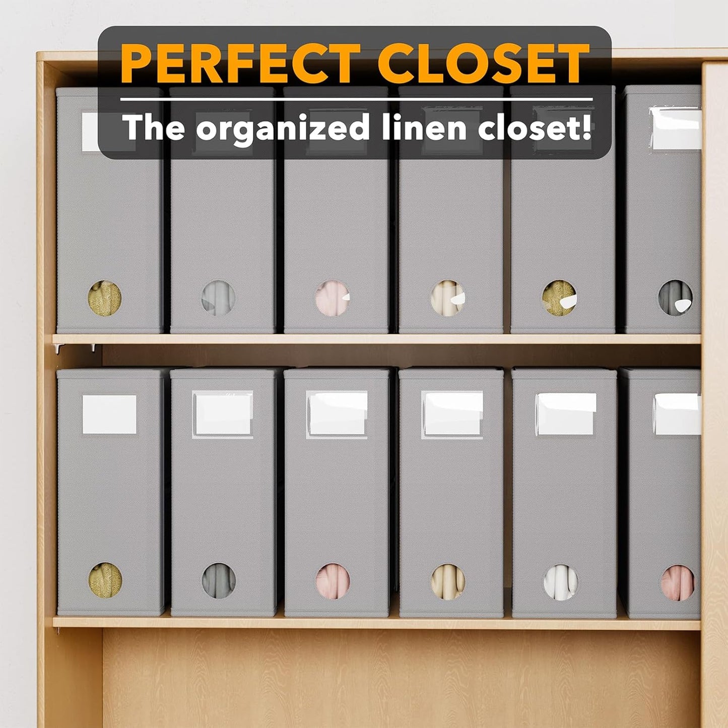 SpaceAid 12 Pack Bed Sheet Organizers and Storage, Foldable Sheet Organizer for Linen Closet, Sheets Set Folder Keeper with Window XL (Queen & King Size) Bedding Container (Gray, 12 Pack)