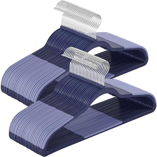 SONGMICS Clothes Hangers, Pack of 50 Plastic Coat Hangers, Space-Saving, Dark Blue Ash and Light Blue Ash UCRP050C05