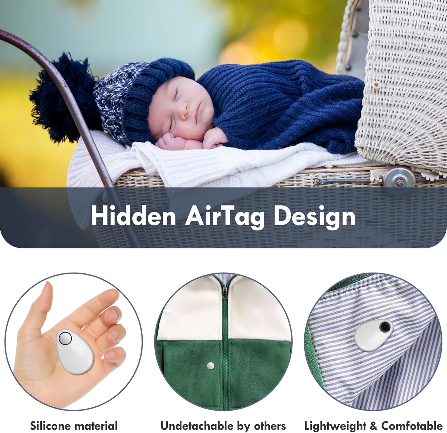 for Airtag Holder for Kids Hidden 2 Pack GPS Tracker Case, Anti-Removal Sercutiry Air Tag Case with Pins, GPS Cover Suitable for Children, Elderly, Pets, Backpack, Luggage (Navy Blue, White)