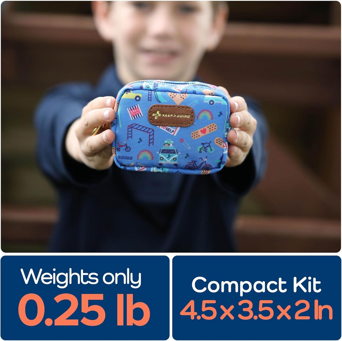 KeepGoing Small Travel First Aid Kit Kids – 60 Pc. Mini First Aid Kit for Purse, Diaper Bag, & Backpack with Latex-Free Bandages – 4 Oz., & 4.5 x 3.5 x 2 in, TSA-Approved