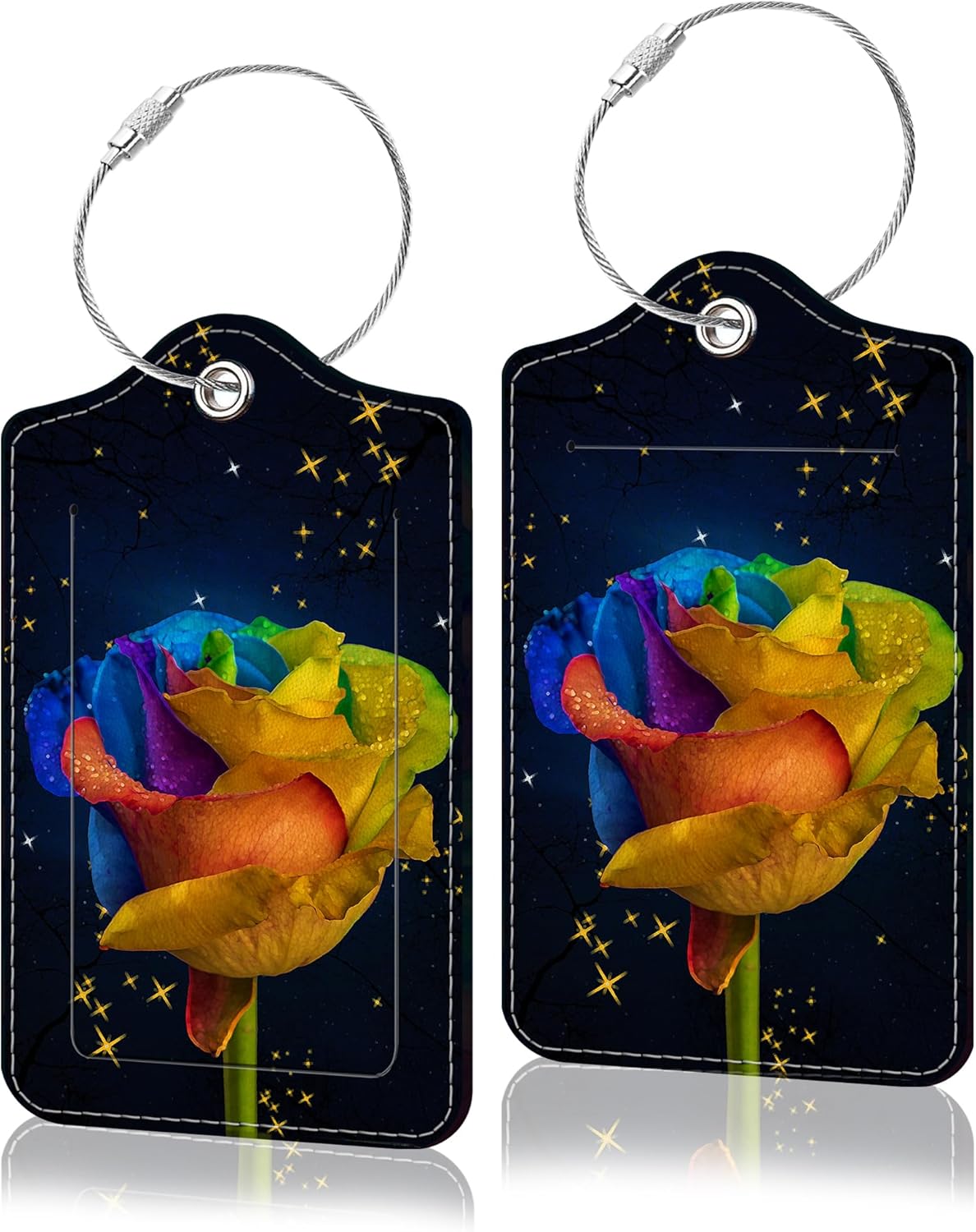 2 Pack Luggage Tag for Suitcase, Cute Unique Leather Suitcase Tags Identifiers with Privacy Name Address Labels & Durable Steel Loop for Women Men Travel