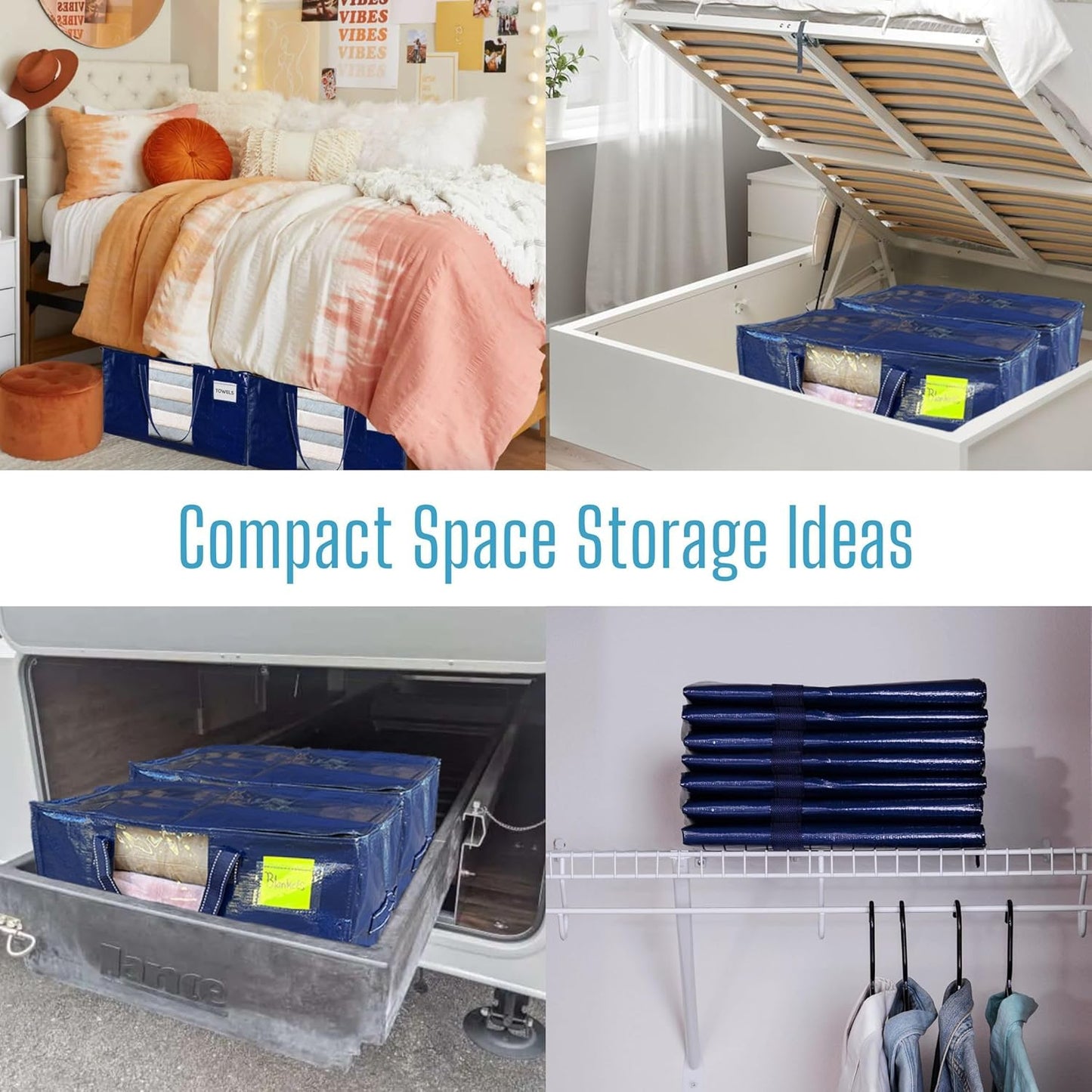 VENO 10 Pack Moving Bags, Comforter and Blanket Storage Bags for Closet, Moving Boxes, Boxes with Lids Alternative, College Dorm Packing Supplies, Foldable Heavy-Duty Tote (Blue, 10 Pack)