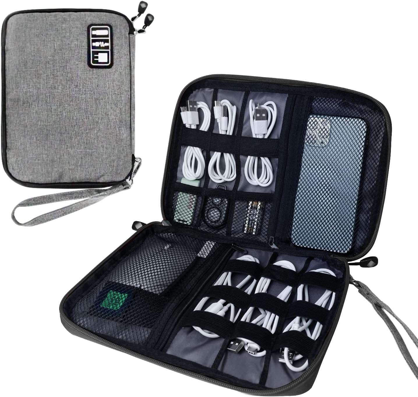 Electronics Travel Organizer,Portable Waterproof Electronic Travel Storage Bag for Small Charging Cord Storage,Charger,Small Electronics,SD Card etc,for Travel,Business -Grey Black