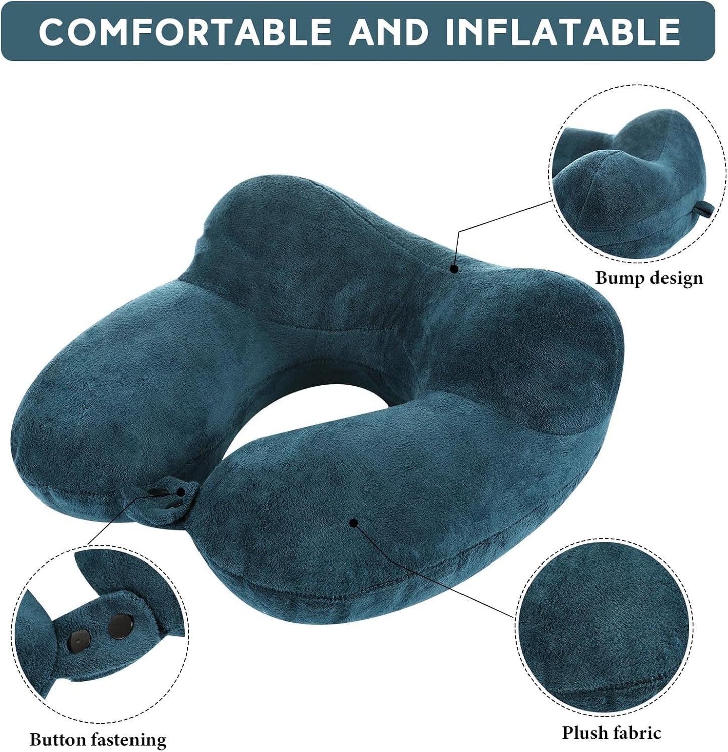 Sintuff 2 Pack Inflatable Travel Pillow for Airplanes Inflatable Neck Flight Pillows with Compact Bag and Blindfold for Traveling, Airplane, Train, Car, Office(Peacock Green and Black)