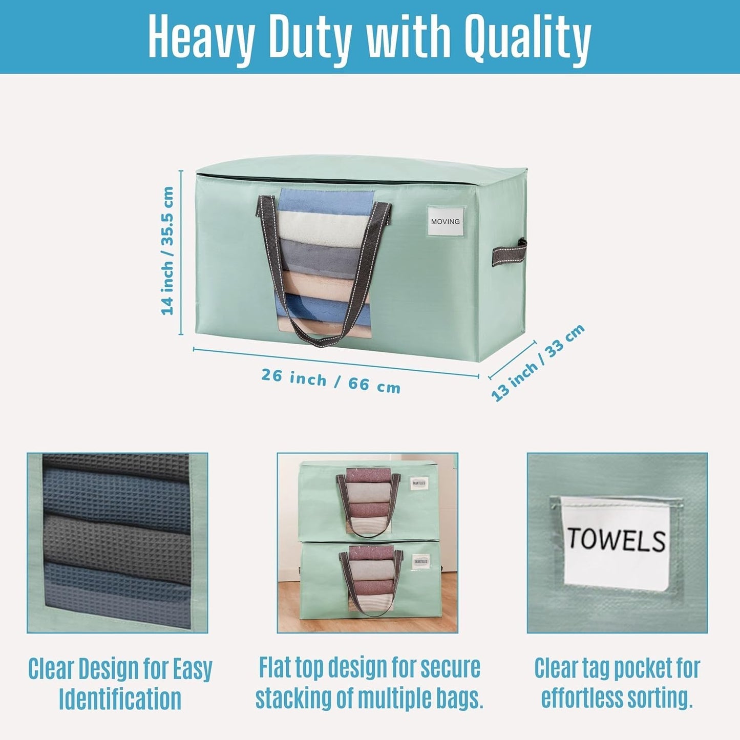 VENO 10 Pack Moving Bags, Comforter and Blanket Storage Bags for Closet, Moving Boxes, Boxes with Lids Alternative, College Dorm Packing Supplies, Foldable Heavy-Duty Tote (Light Green Matte, 10 Pack)