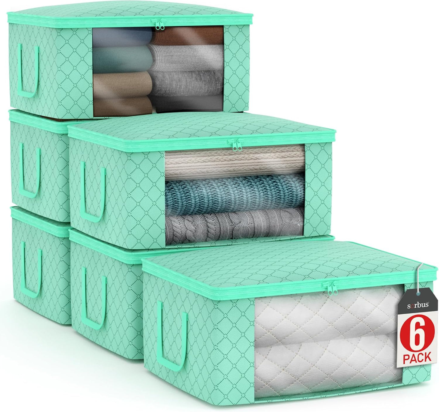 Sorbus Medium Clothes Storage Bags - Foldable Blanket Storage Bins for Organizing Bedroom, Closet, Clothing, Comforter, Organization with Clear Window, Lids and Carry Handles - Set of 12