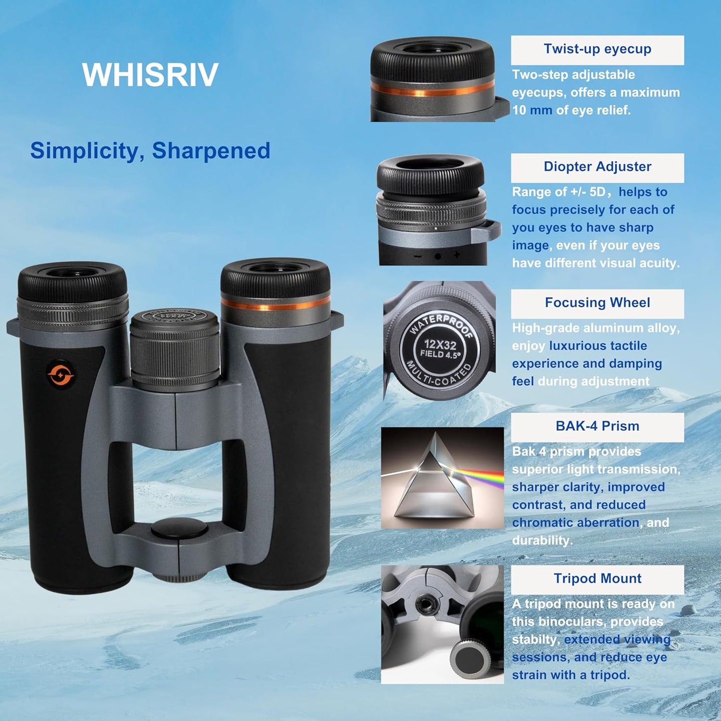 12x32 Compact Binoculars for Adults High Powered, FMC, Bak-4 Prism, Easy Focuse, Low Light Vision, Waterproof, Shockproof, Fogproof, for Sports, Bird Watching, Concerts, Travel, Cruise