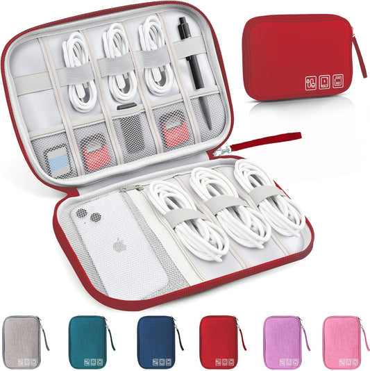 Travel Cable Organizer Bag, Electronics Organizer Tech Pouch with Double Layers for Cords, Chargers, Phone, Earphones, USBs, SD Cards - Travel Essentials Portable Waterproof Tech Pouch