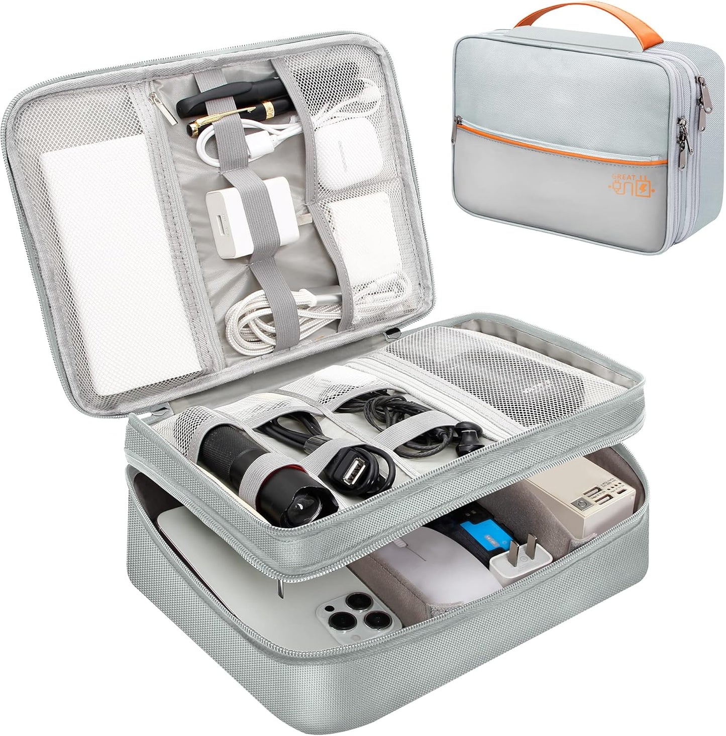 SELLYFELLY Electronics Travel Organizer, Double Layer Cable Organizer Bag Watreproof Electronics Accessories Storage Bag for Cord, Charger, Phone, Power Bank, Hard Drive