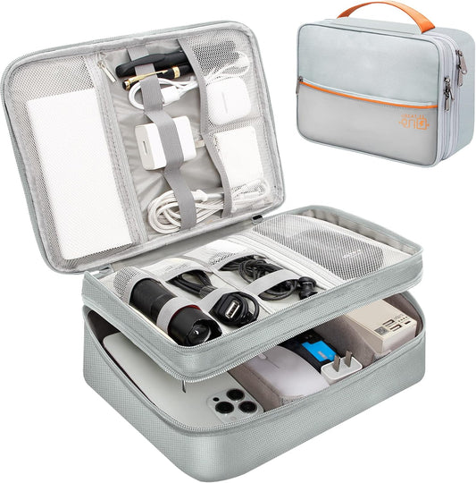 SELLYFELLY Electronics Travel Organizer, Double Layer Cable Organizer Bag Watreproof Electronics Accessories Storage Bag for Cord, Charger, Phone, Power Bank, Hard Drive