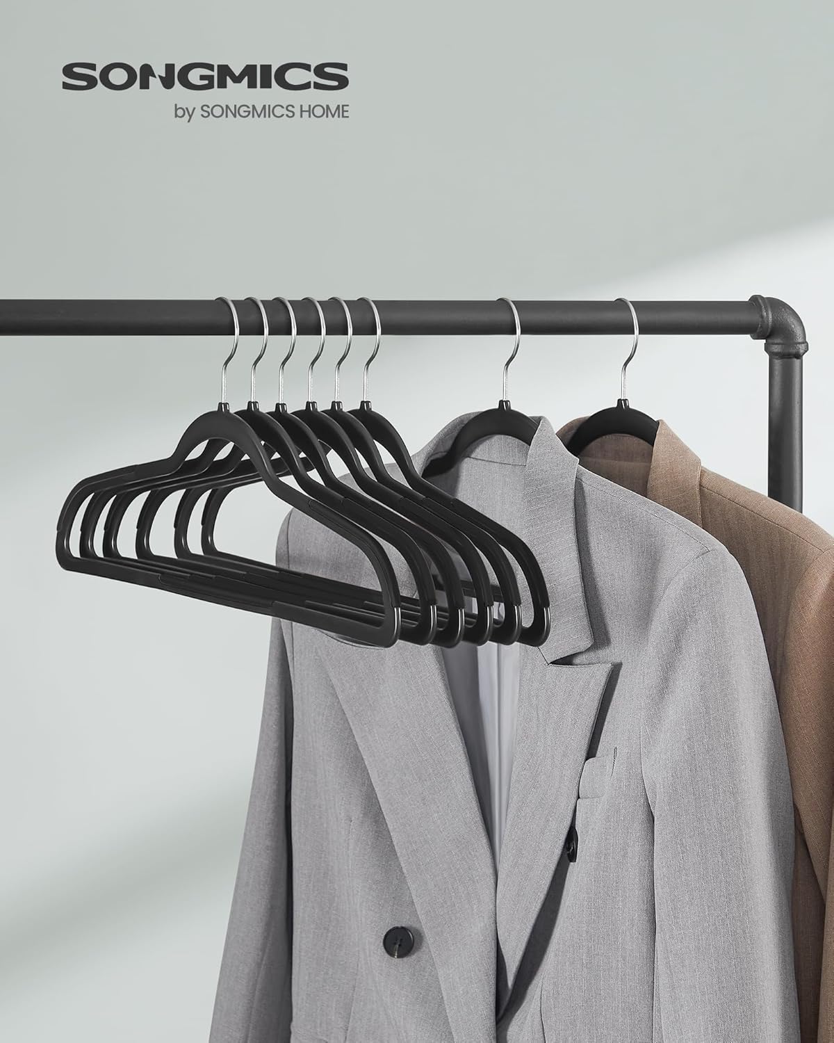 SONGMICS Clothes Hangers, Pack of 50 Plastic Coat Hangers, Space-Saving, Black UCRP50B