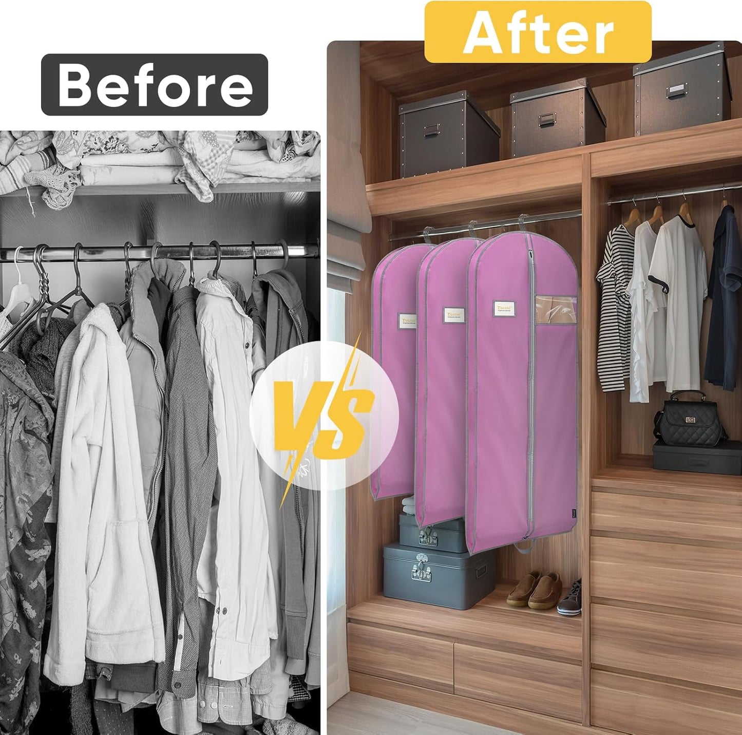 BALEINE 1PK Heavy Duty Garment Bag with Shoe Storage Travel Bag for Dresses, Suit, Coats Travel Essential (43", Pink)