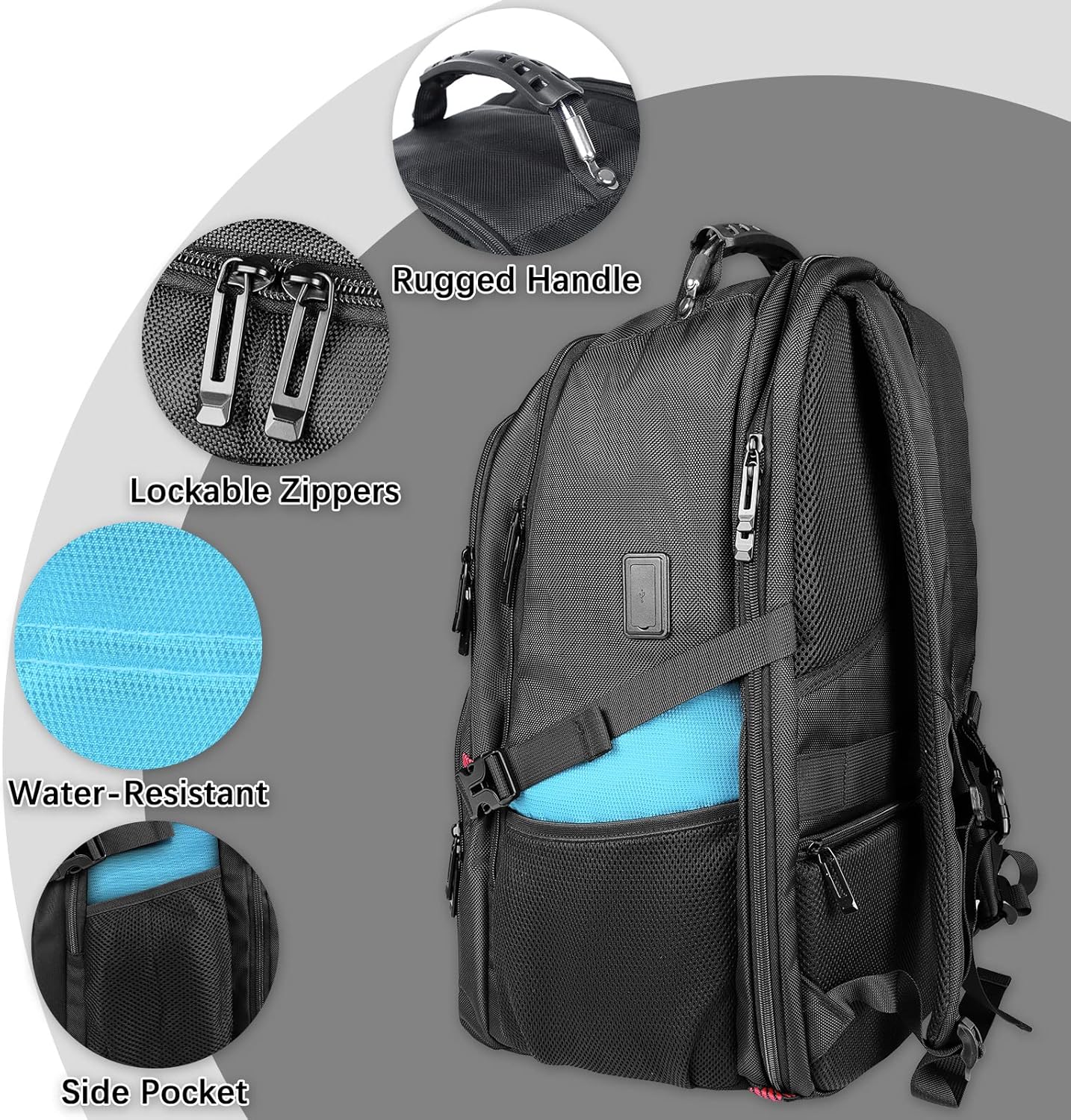 18.4 Inch Extra Large Backpack, Carry on Backpack, 55L Travel Laptop Backpack, Water Resistant Casual Hiking Daypack, Computer Bag with USB Port, College School Backpack for Men Women, Blue