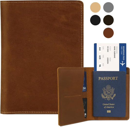 Real Leather Passport Holder for Men and Women, Handmade Wallet Cover Case, Travel Must-Haves Essentials Accessories, Birthday Gifts (Crazy Horse, Brown)