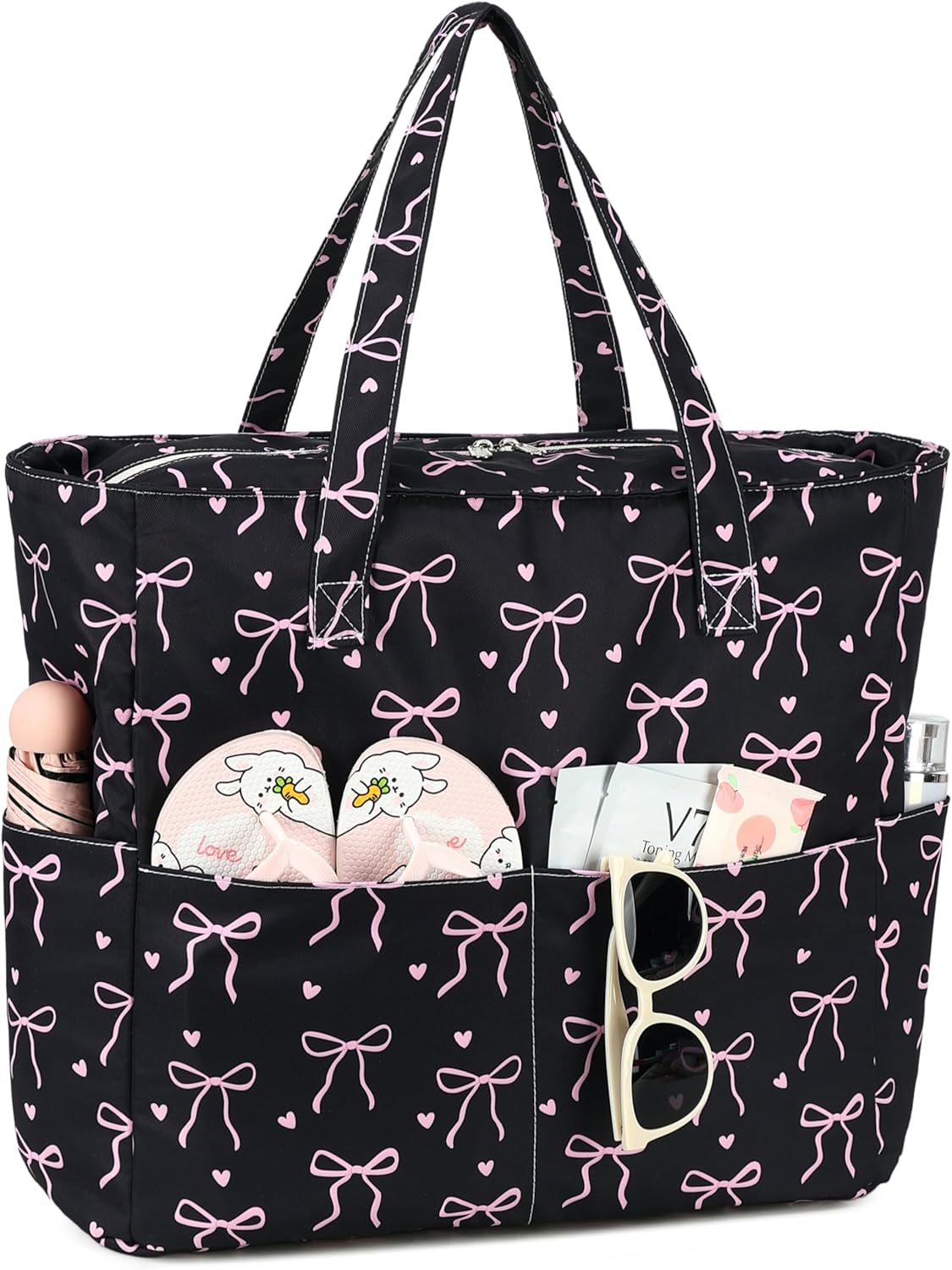 LEDAOU Large Beach Tote Bag Women Waterproof Sandproof Zipper Beach Tote Bag for Pool Gym Grocery Travel with Wet Pocket