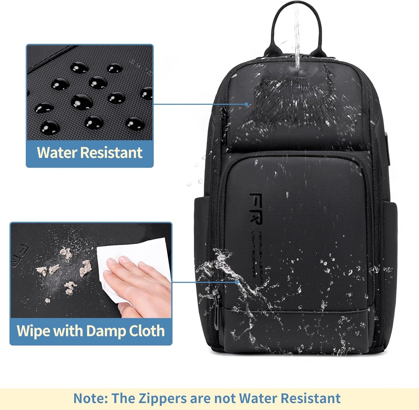 FENRUIEN Crossbody Sling Bag for Men, Water Resistant One Shoulder Backpack, Black Side Bag for Travel