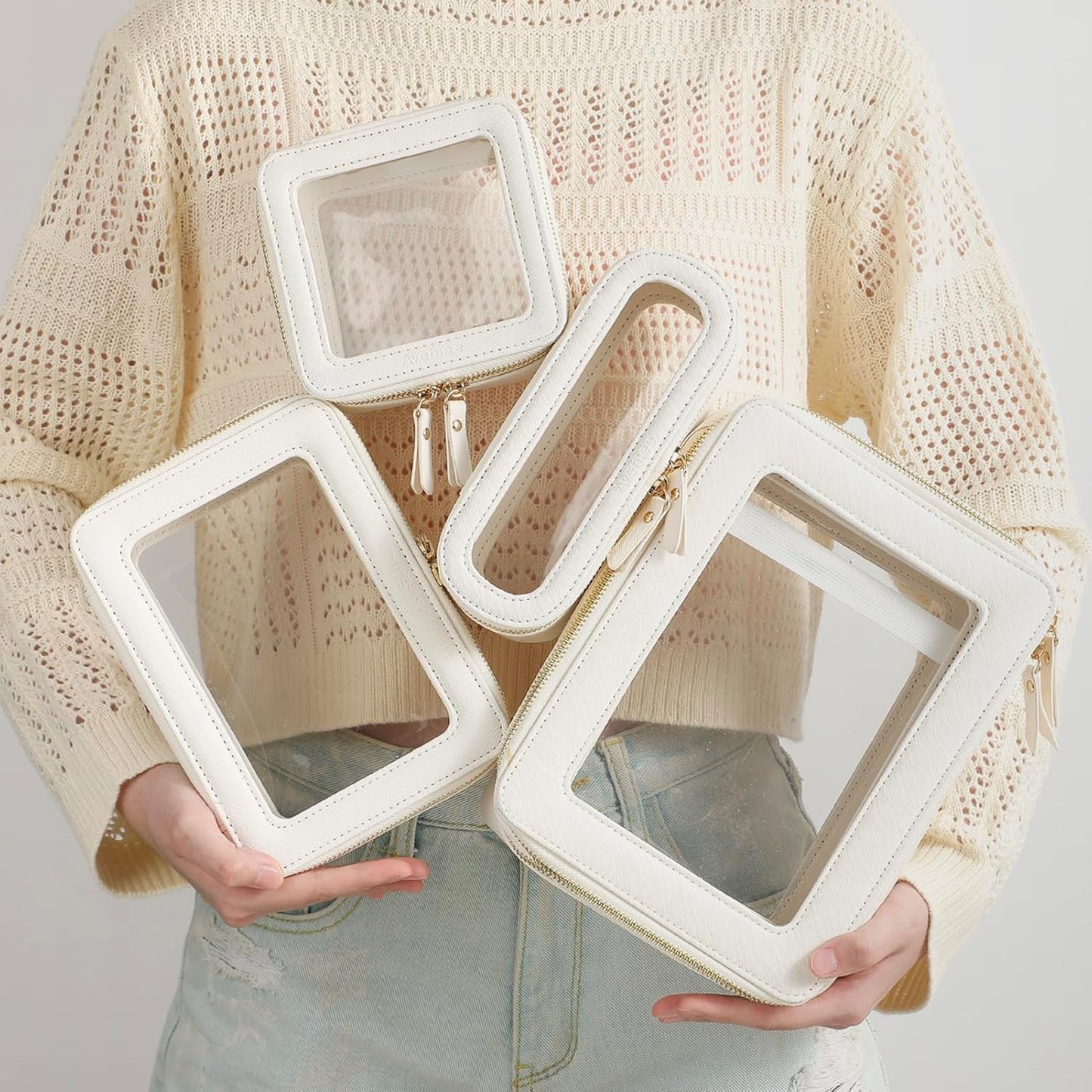 Aveniee Clear Makeup Bag Organizer,Large Travel Toiletry Bag for Women, Waterproof Cosmetic Pouch with Zippers,Car Organizers and Storage Case for Accessories,White