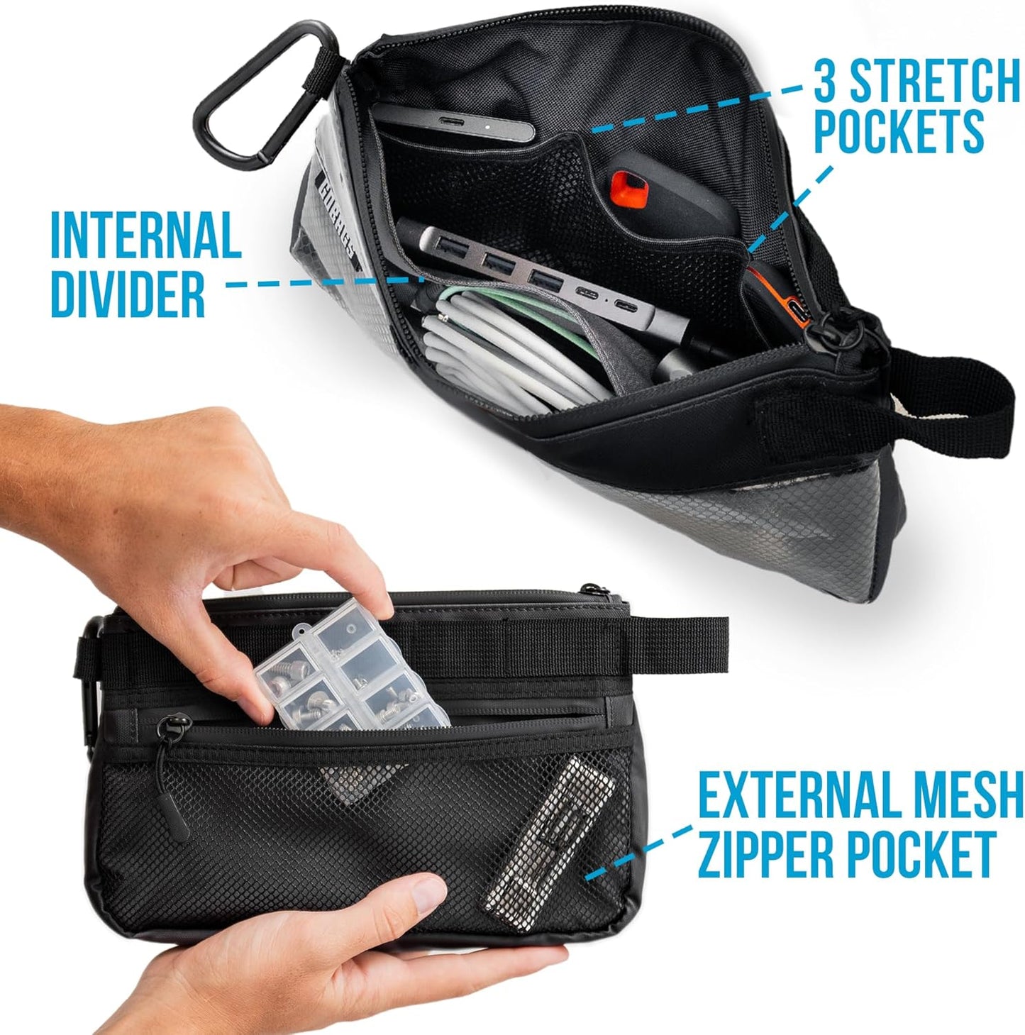 GOBAGS Production Zipper Bags - Electronics & Camera Accessories Bag - Cable organizer, Gear Accessory Pouch, Travel Camera Essentials (Small, Black, 2 pack)