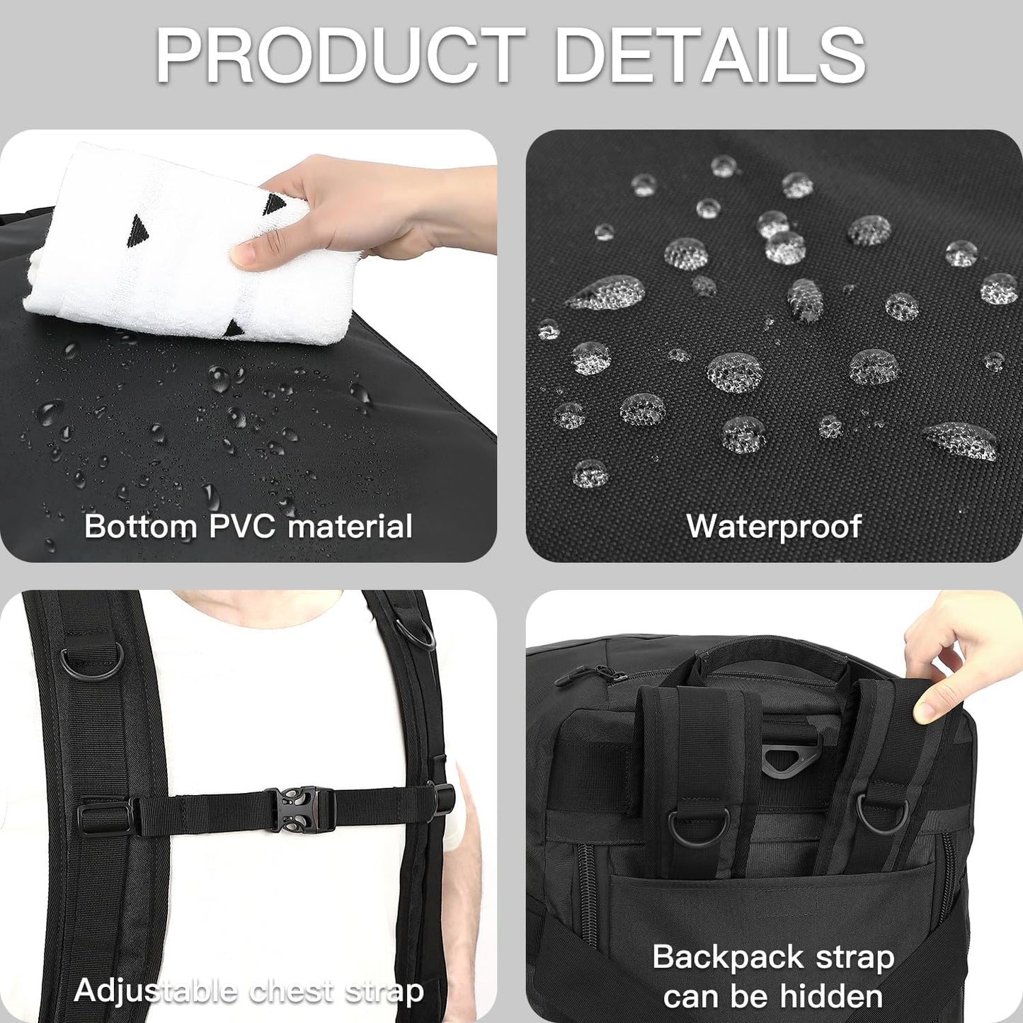 TUGUAN Extra Large Travel Duffle Bag Backpack for Men with Adjustable Dividers 120L Big Weekend Overnight Bag with ID Pocket Shoulder Strap Heavy Duty Sports Duffel Bags for Camping Gym, Black