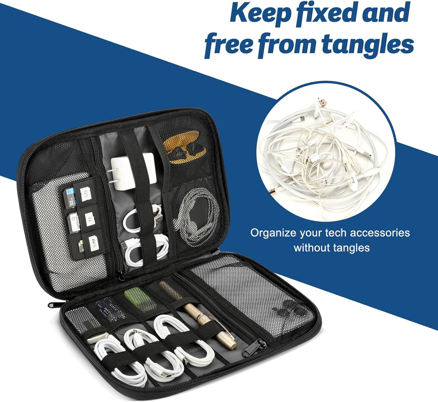 Electronic Organizer Travel Case, All-in-One Portable Cable Organizer Bag for Storage, Cord Organizer Tech Accessories for Cables, Chargers, Power Bank, Flash Drive,SD Card
