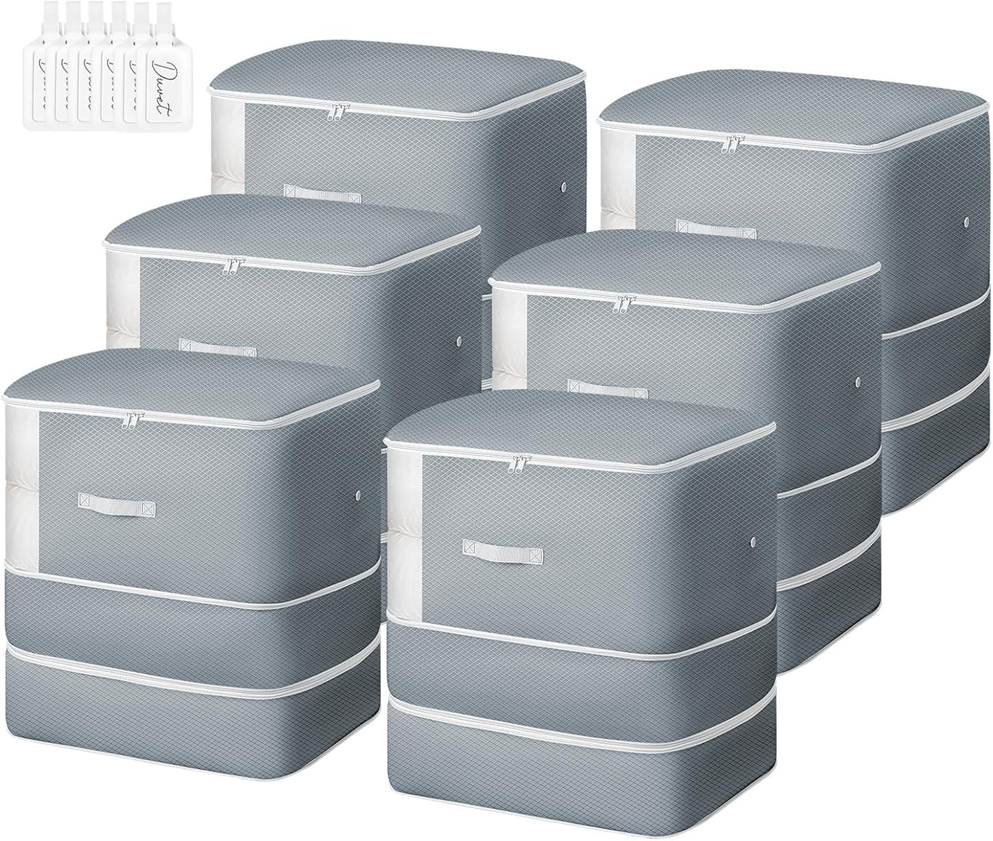 Comforter Storage Bag - Extra Large Capacity Blanket Storage Bags 3-Layer Ultra Space Saving Self Compression Organizer, Washable Compression Bags for Storage Comforter Blanket, 6-Pack, Grey